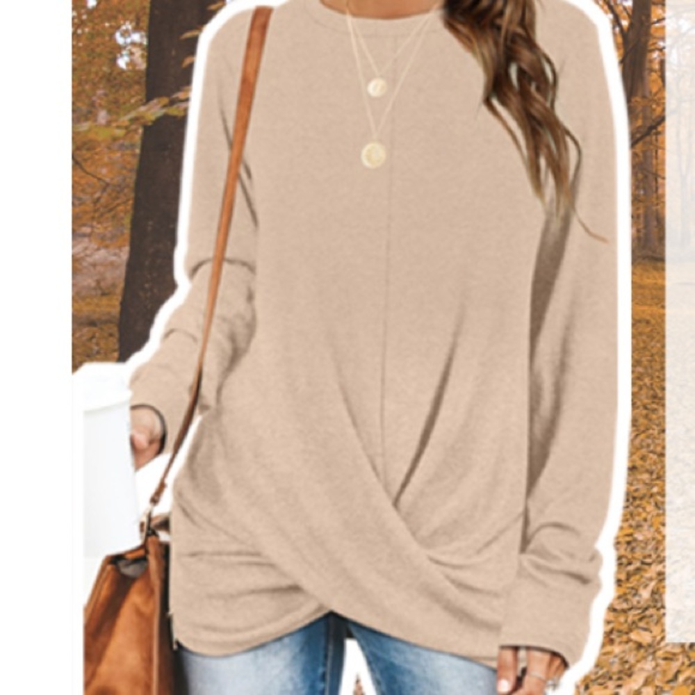 Tunic Tops For Leggings For Women Twist Front Long Sleeve Crew Neck Shirts